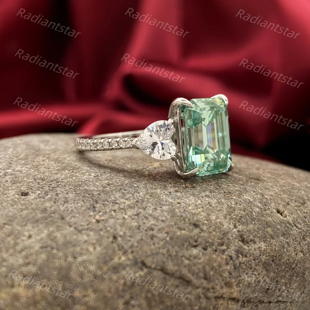 NEW Certified 4 ct. t.w. Blue Green Emerald Cut Moissanite Ring